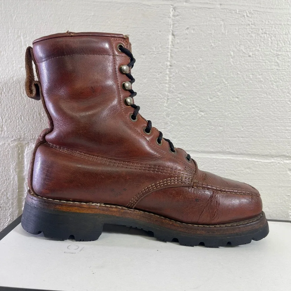 Vintage Thom McAn Insulated Brown Leather Work Ankle Boots Men's Size 7.5 D
